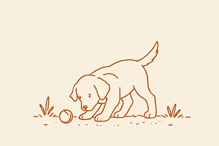 Ilustración de un cachorro jugando con una pelota