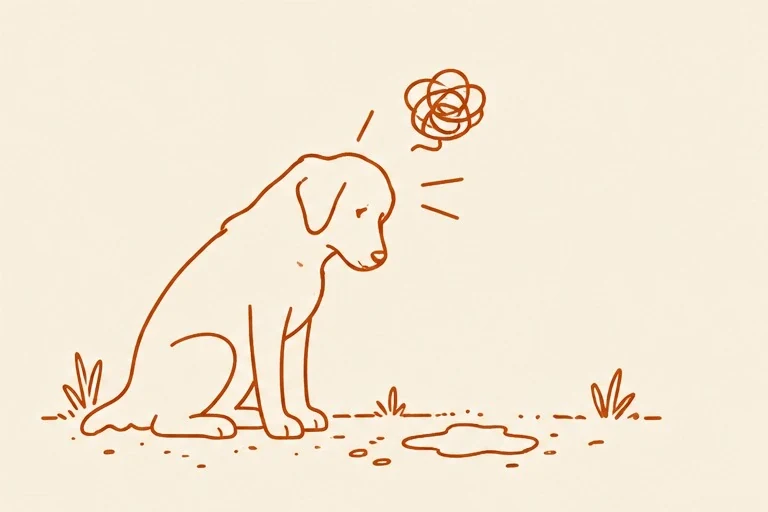 Ilustración de un perro sentado, inquieto