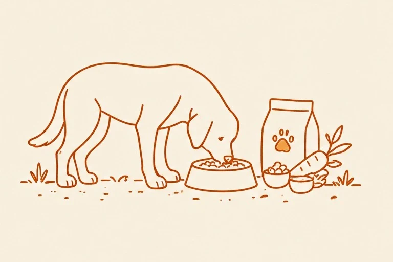 Ilustración de un perro comiendo de su cuenco