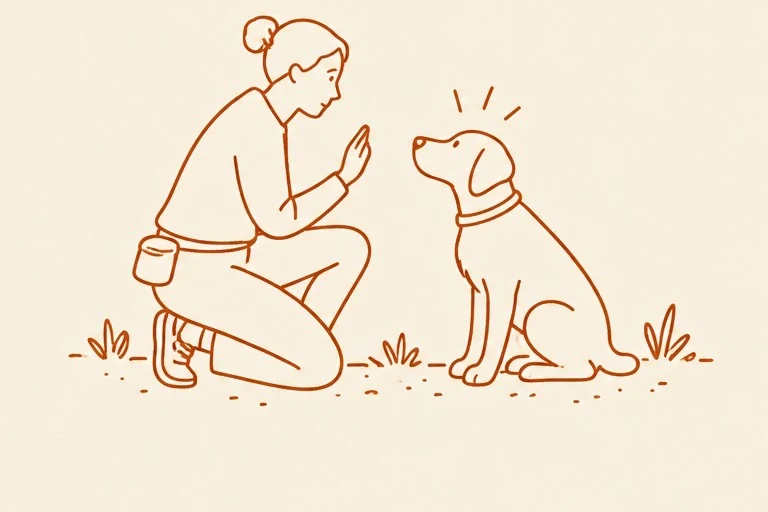 Ilustración de una persona dando una pauta a su perro